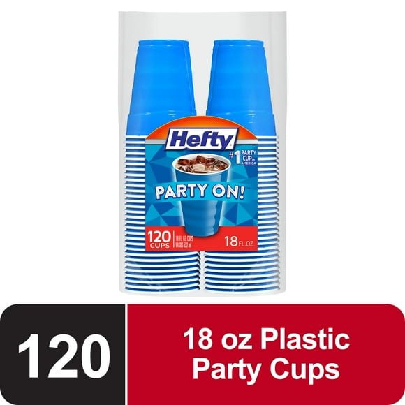 Hefty Party On Disposable Plastic Cups, Marine Blue, 18 oz, 120 Count