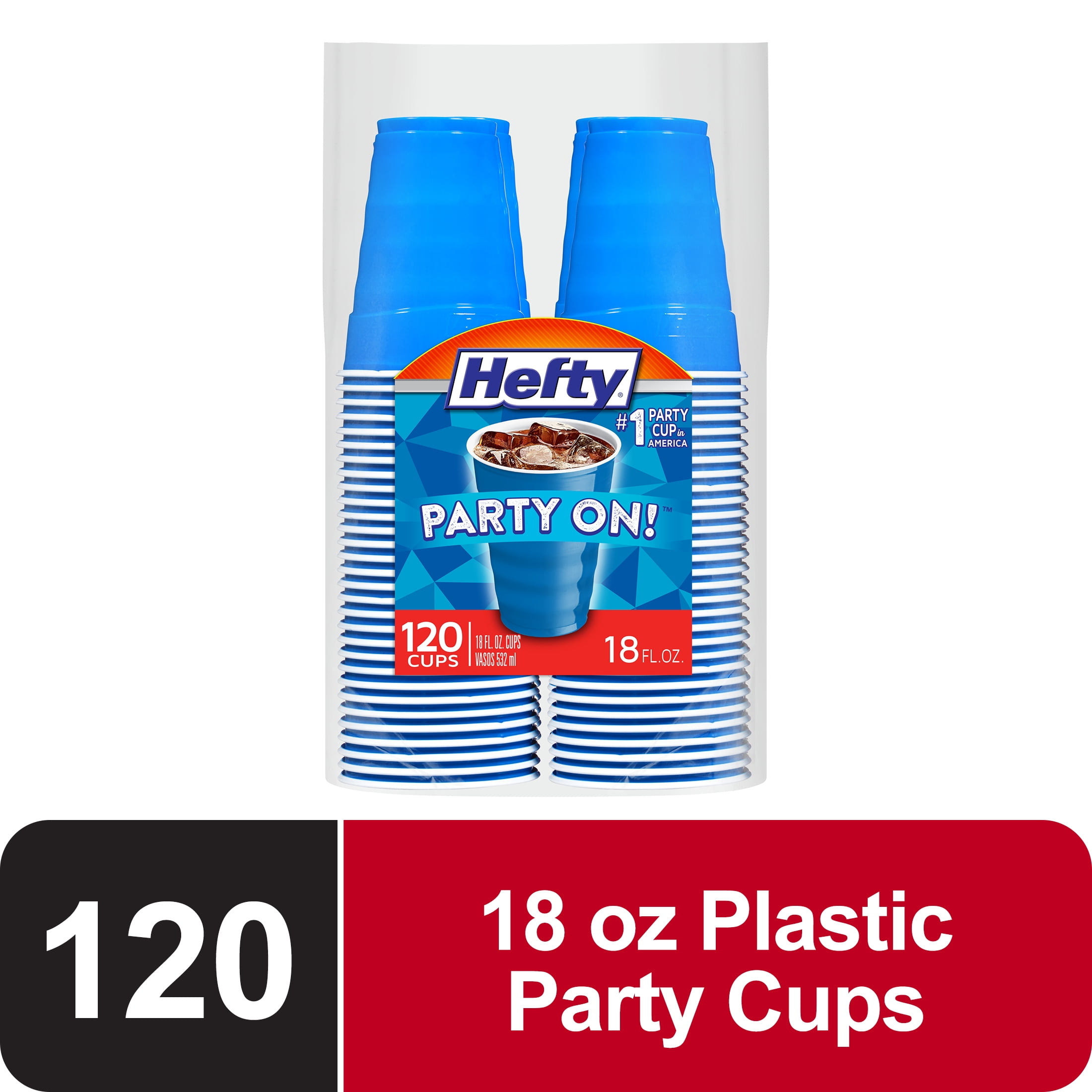 Hefty Party On Disposable Plastic Cups, Marine Blue, 18 oz, 12 Count