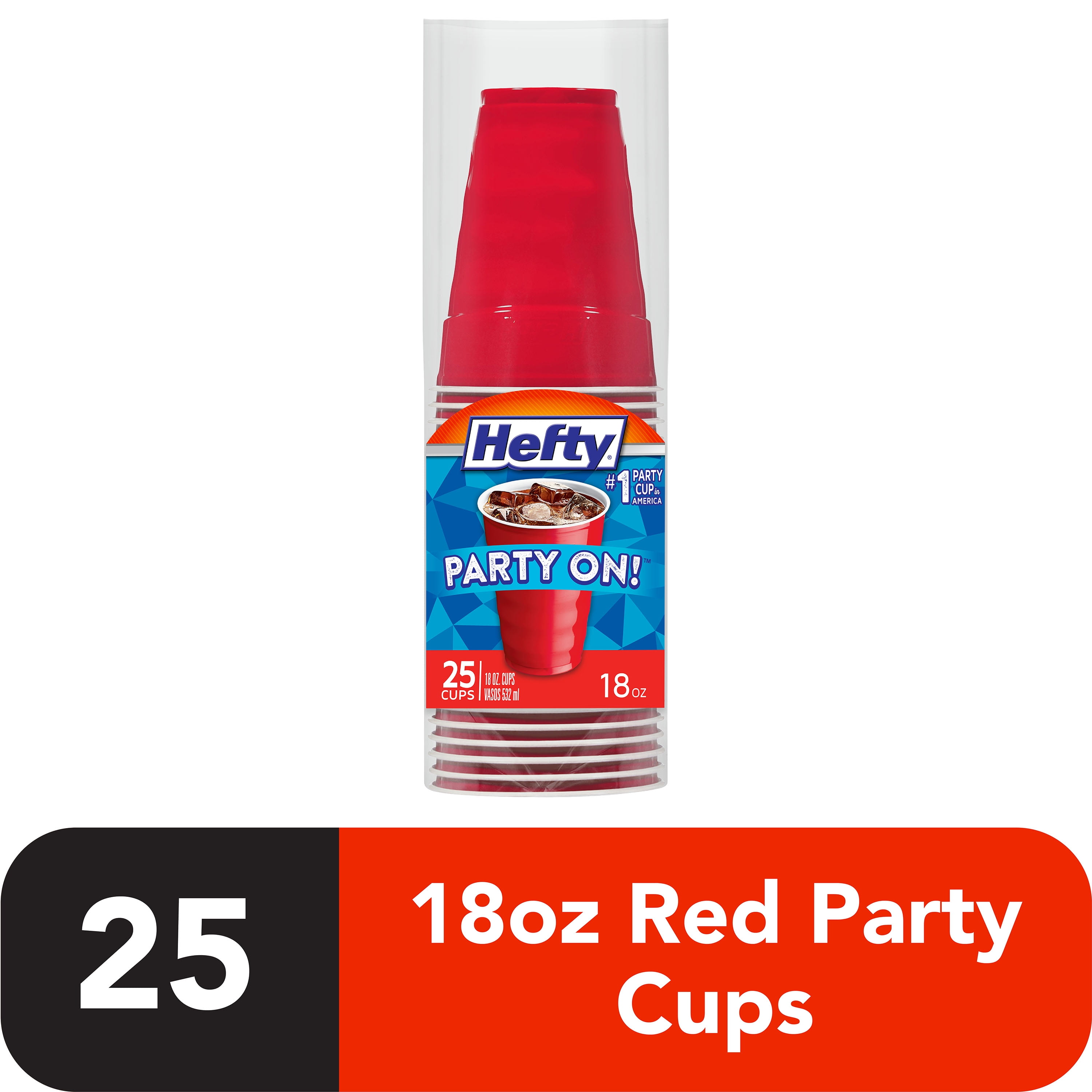 Hefty Party On Disposable Plastic Cups, Red, 18 Ounce, 50 Count (Pack of  3), 150 Total