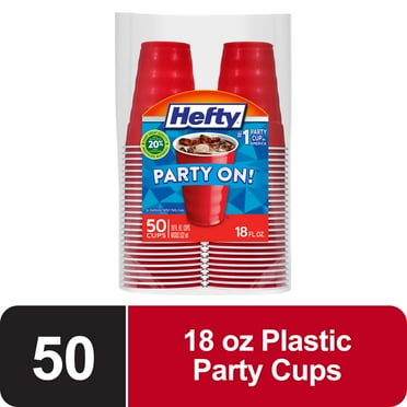 Hefty Party On Disposable Plastic Cups, Red, 18 oz, 50 Count