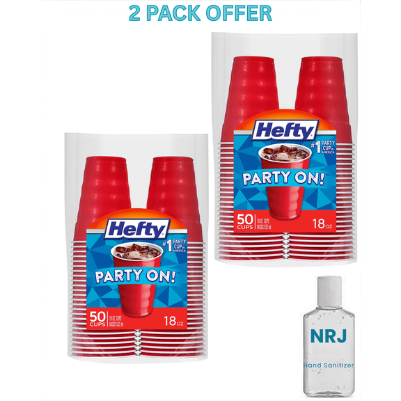 Hefty Party On Disposable Plastic Cups, Red, 18 oz, 50 Count