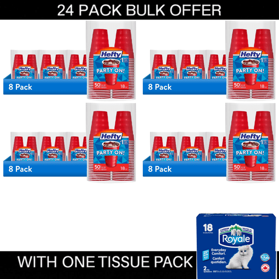 Hefty Party On Disposable Plastic Party Cups, Red, 18 oz (50 Count)