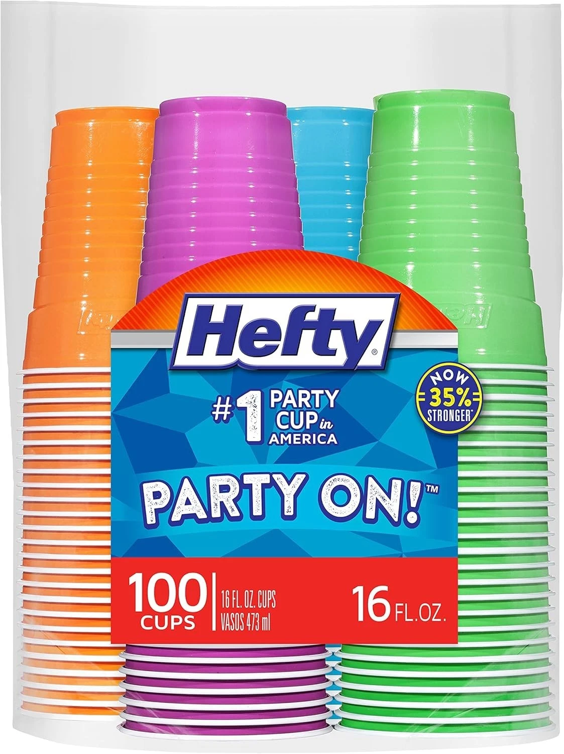 Hefty Party On Plastic Cups 16Oz 100Ct Assorted Colors Disposable ...