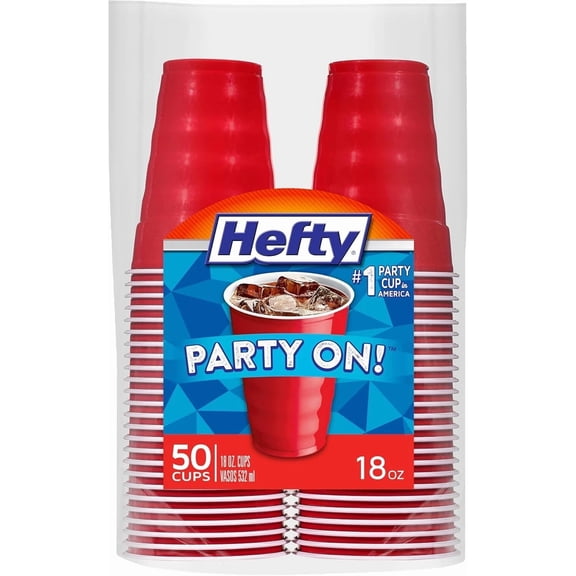 Hefty Party On Red Plastic Cups, 18Oz, 50Ct, Disposable Party Cups