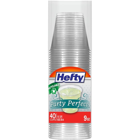 Hefty Party Perfect Clear OKA4Plastic Cups, Small Clear Cups for Parties, Wedding Receptions, Birthday Parties, Office Gatherings, and More, Recyclable, 9 Ounce, 40 Count
