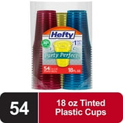 Hefty Party Perfect Tinted Plastic Cups, 18 oz, 54 Count