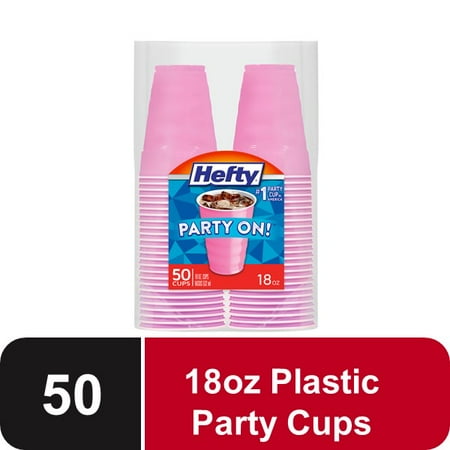 Hefty Pink Disposable Party On Plastic Cups, 18 oz, 50 Count