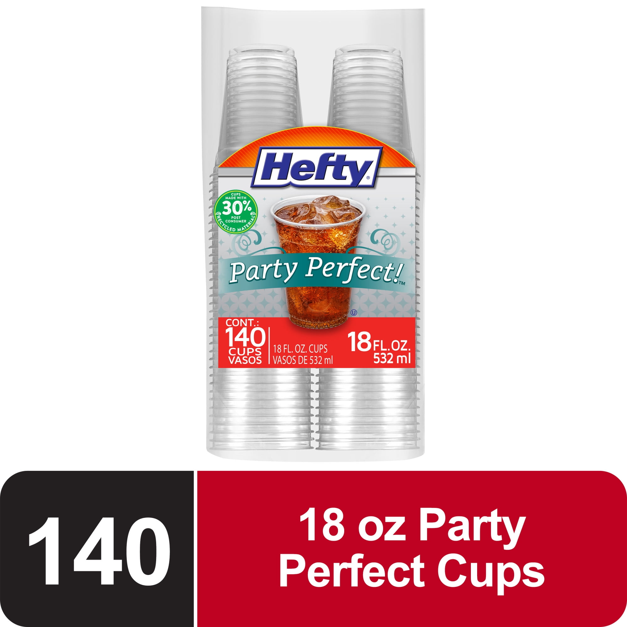Walmart promo code:  Hefty Clear Plastic Cups, 18 Ounce, 140 Count, Disposable, Party Perfect