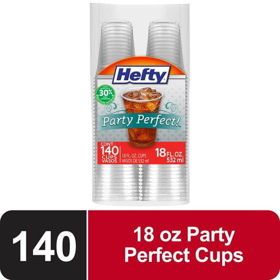 Hefty Party Perfect Clear Plastic Cups, 18 ounce, 140 Count