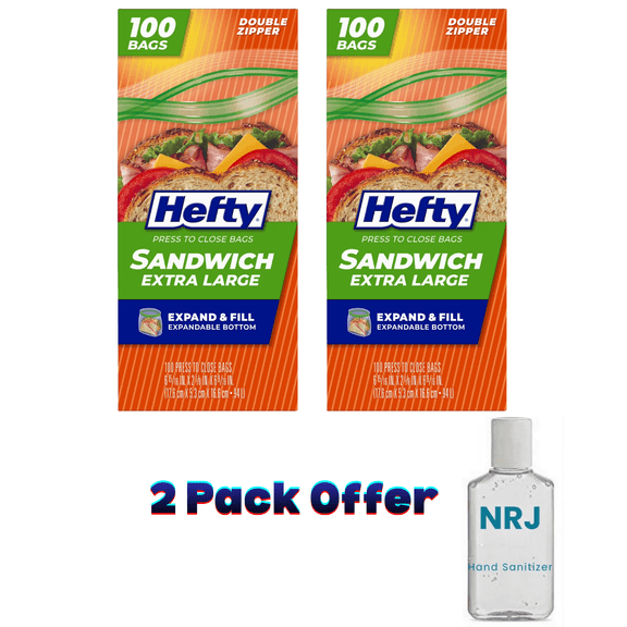 Hefty Press to Close Extra Large Sandwich Food Storage Bags, 100 Count