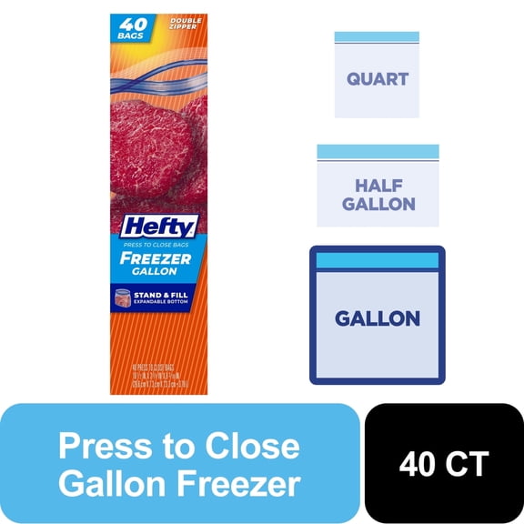 Hefty Press to Close Gallon Freezer Bags, 40 Count