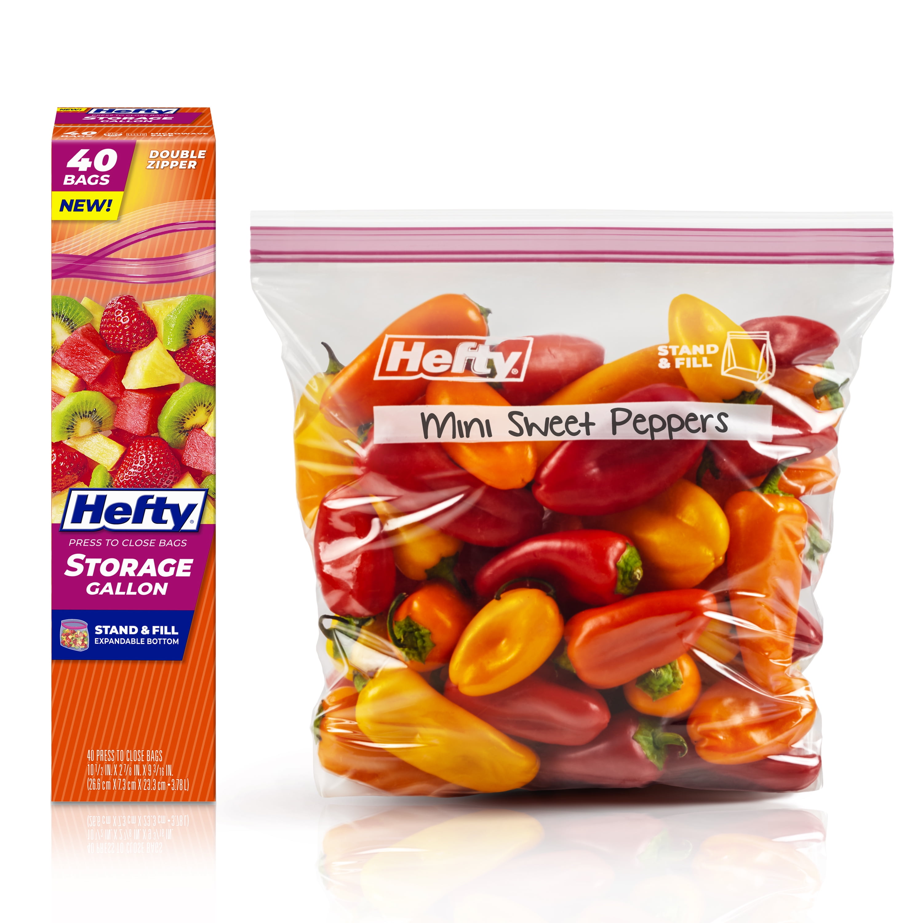 Hefty Press to Close Plastic Freezer Bags, Half Gallon size, 40 Count