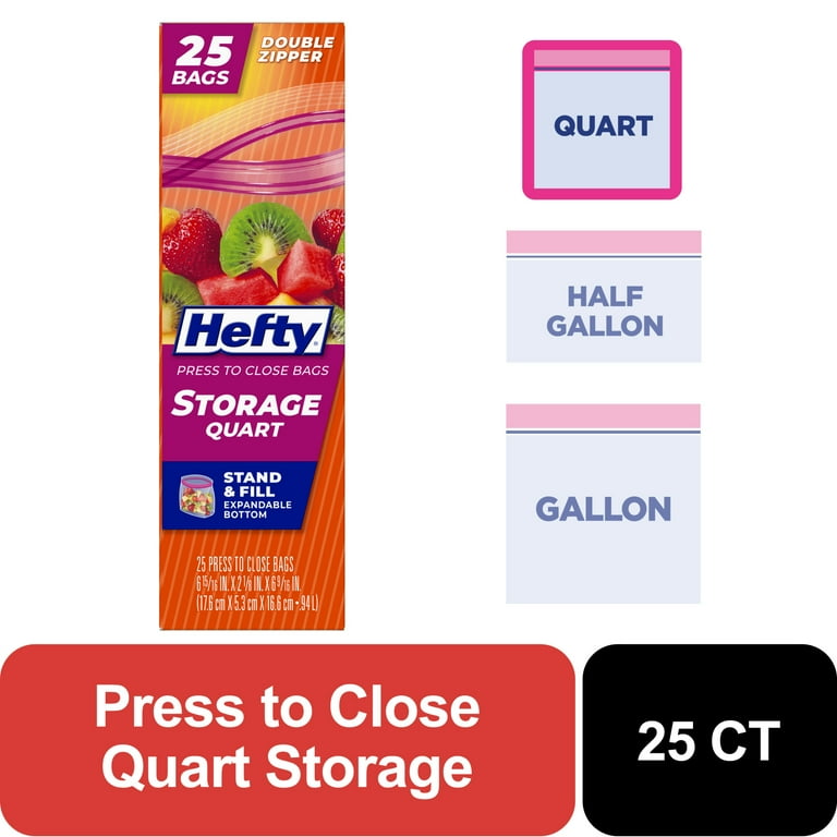 Hefty Press To Close – Sacs De Conservation Alimentaire Taille Gallon (20 Pièces) Avec Double Fermeture éclair, Fond Extensible