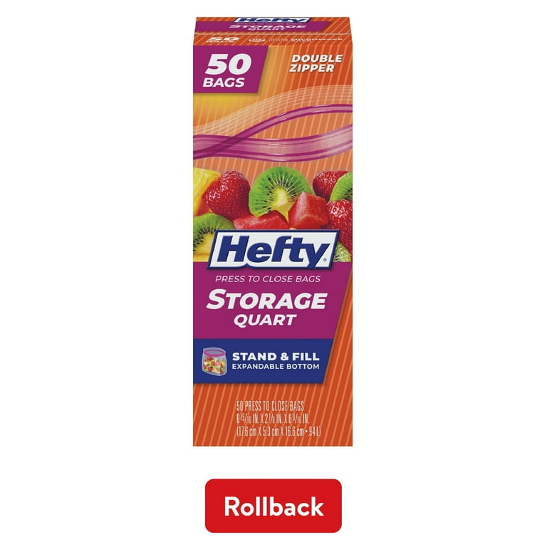 Hefty Kitchen Zip Press to Close Quart Size Plastic Bags for Food Storage 50 Count Walmart