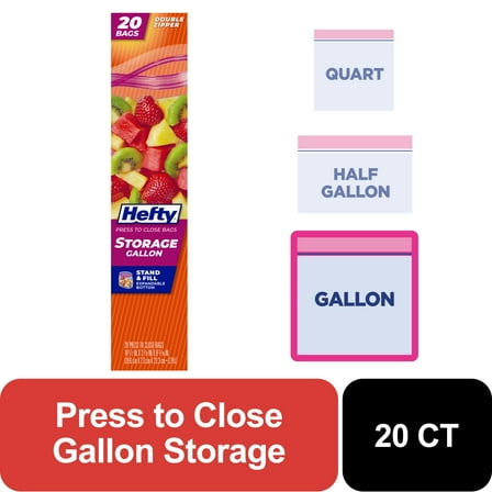 Hefty Press to Close Gallon Food Storage Bags, 20 Count