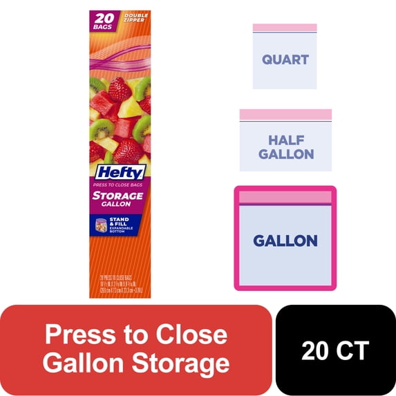 Hefty Press to Close Gallon Storage Bags, 20 Count