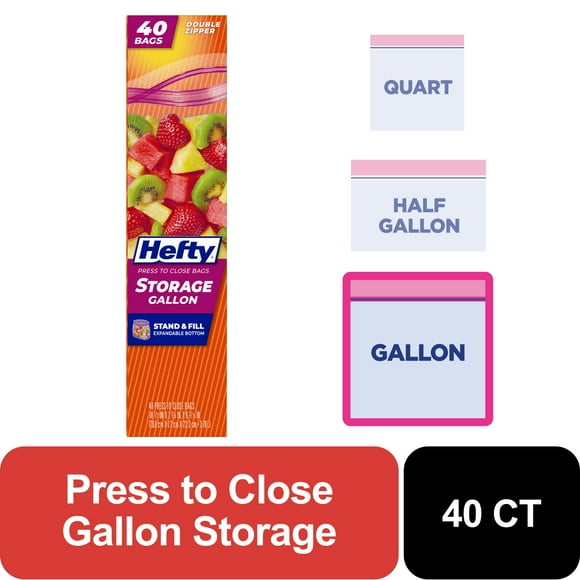 Hefty Press to Close gallon Food Storage Bags, 40 Count