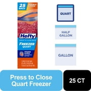 Hefty Press to Close Plastic Freezer Bags, Quart Size, 25 Count