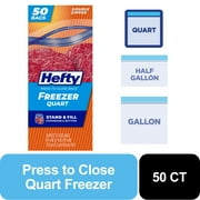 Hefty Press to Close Plastic Freezer Bags, Quart Size, 50 Count