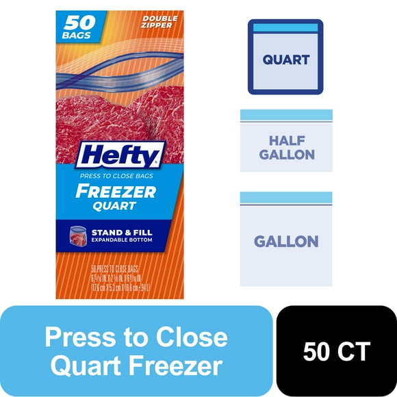 Hefty Press to Close Quart Freezer Bags, 50 Count