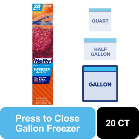 Hefty Press to Close Gallon Freezer Bags, 20 Count