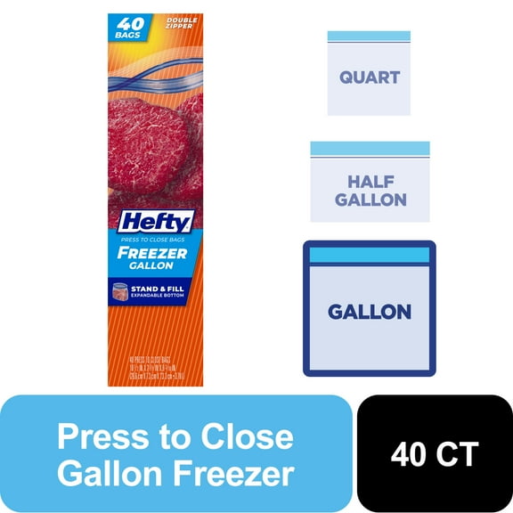 Hefty Press to Close gallon Freezer Bags, 40 Count