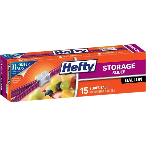 Hefty R81416 Slider Storage Bags with MaxLock Track Design, Gallon 15-Count, Each