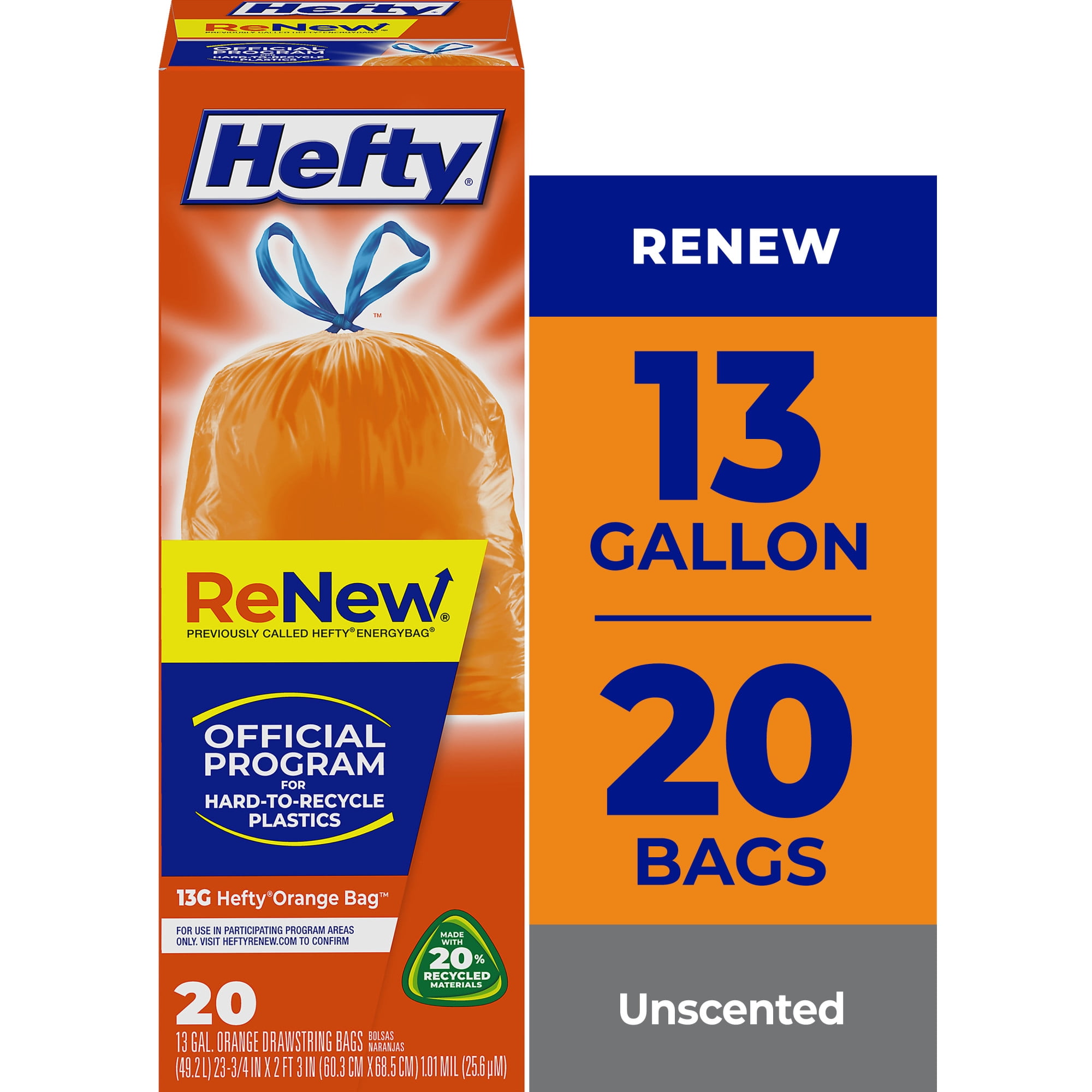 Hefty ReNew Orange Drawstring Bag for Hard to Recycle Plastics