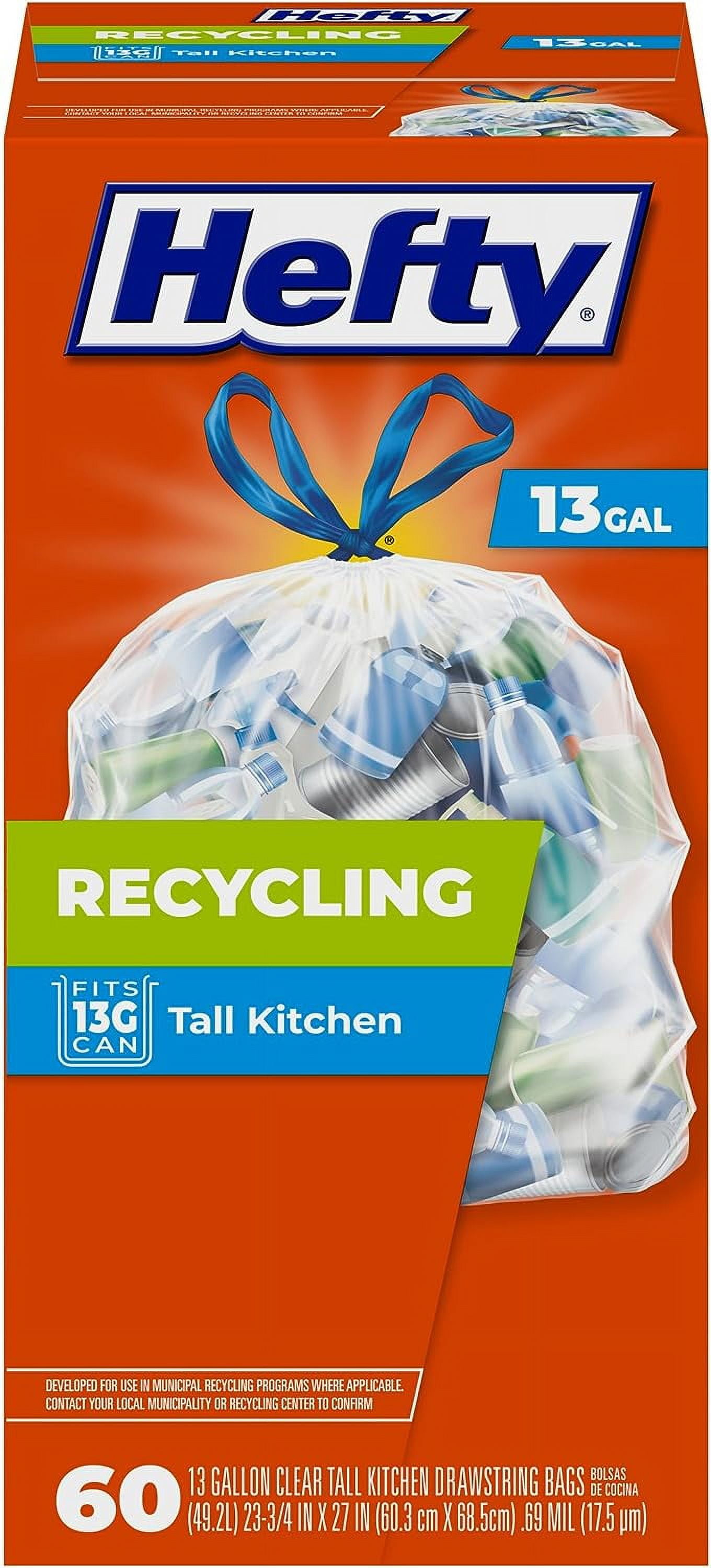 Hefty Recycling Trash Bags, Clear, 13 Gallon, 60 Count 