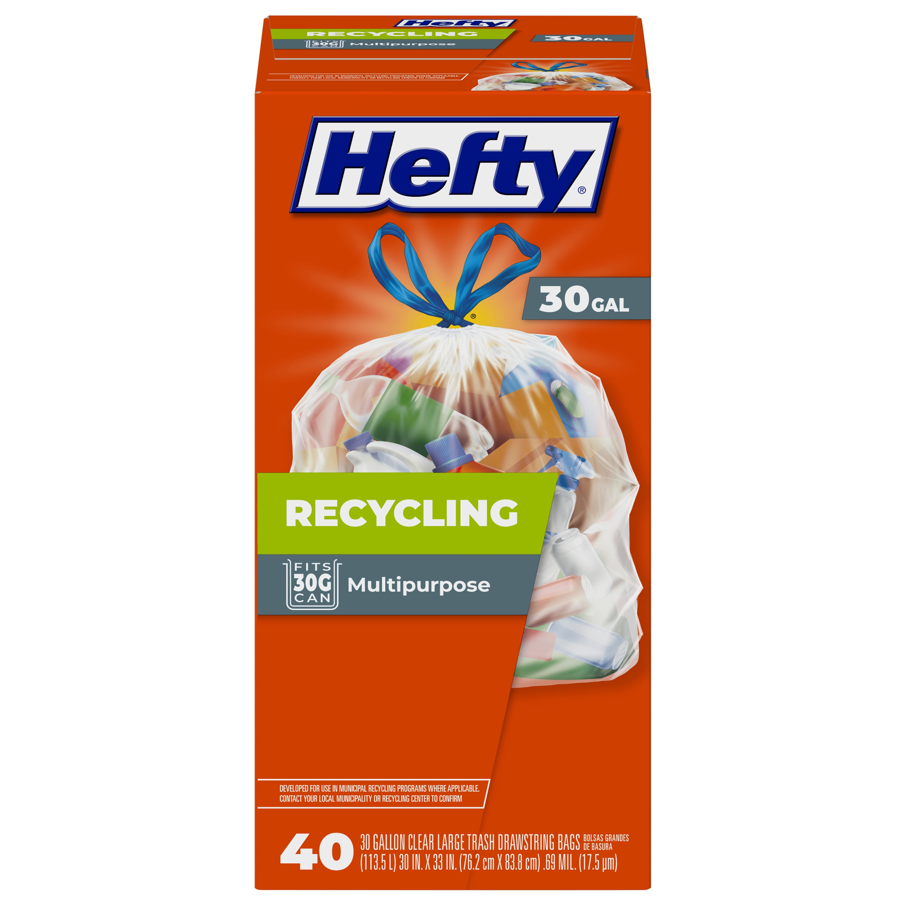 Hefty Recycling Trash Bags, Clear, 30 Gallon, 40 Count