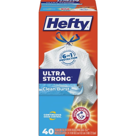 Hefty Reynolds Consumer Products 00E84557 Ultimate Gripper Tall Kitchen Trash Bags, Clean Burst, 38-Ct, 13-Gall - Quantity 6