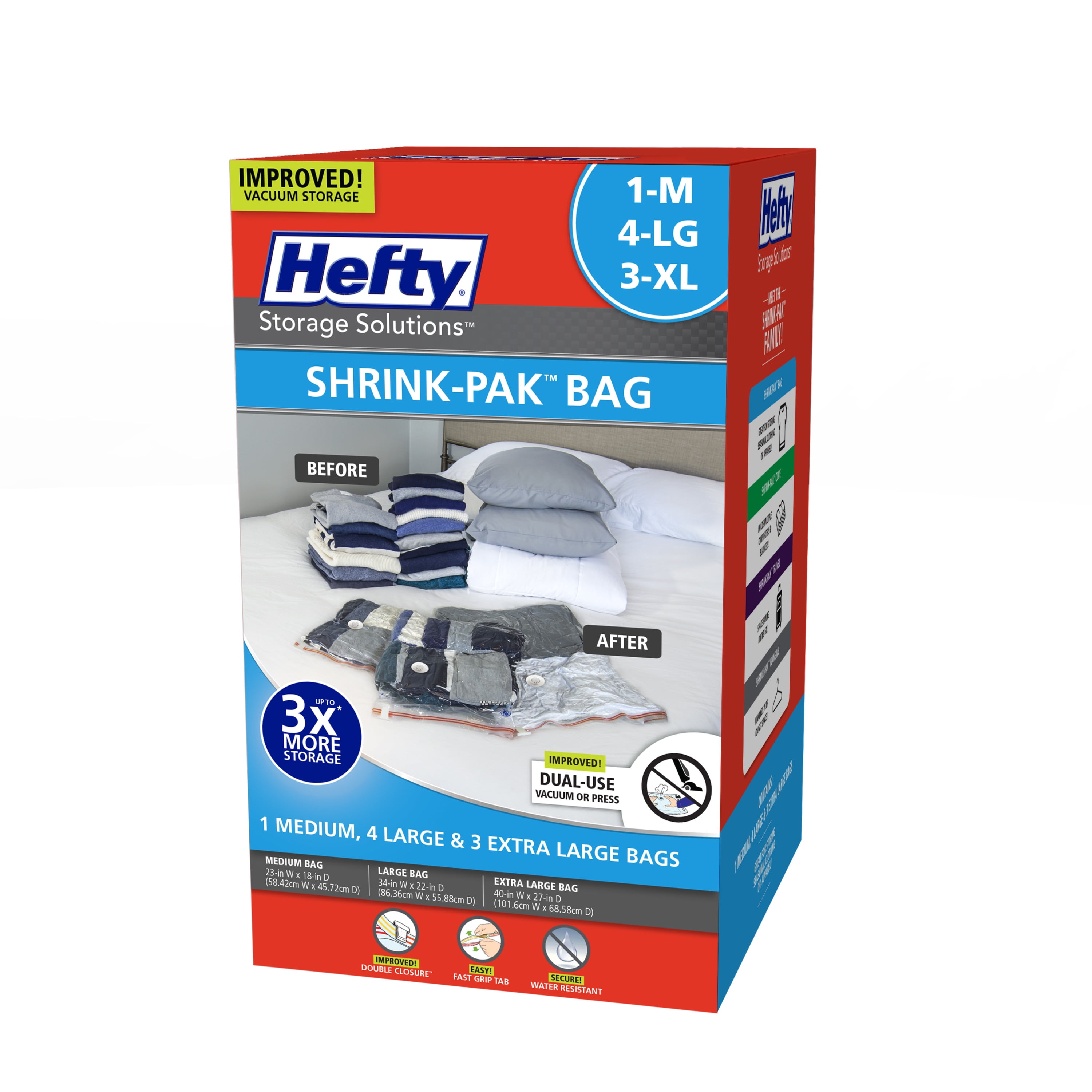 Hefty Shrink-Pak - 6 Medium Zipper Vacuum Storage Bags for Storage for  Clothes, Pillows, Towels, or Blankets - Space Saver Vacuum Sealer Bags  Ideal