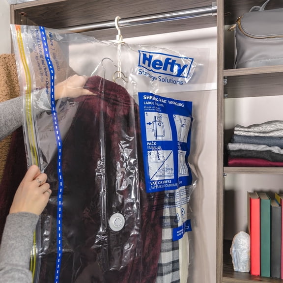 Hefty Shrink Pak Large Hanging Storage Bags, 2 Pack, Case of 3