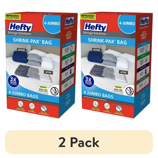 (2 pack) Hefty ShrinkPak 4 Jumbo Vacuum Compression Storage Bags