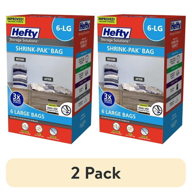 (2 pack) Hefty SHRINKPAK 6 Large Vacuum Storage Bags
