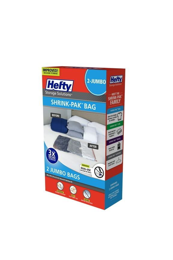 Shrink-Pak 2 Jumbo Vacuum Compression Storage Bags, Closet Organizer, Adults / Tweens