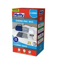 Hefty Shrink-Pak 4 Jumbo Vacuum Compression Storage Bags, Closet Organizer, Adult and Tweens