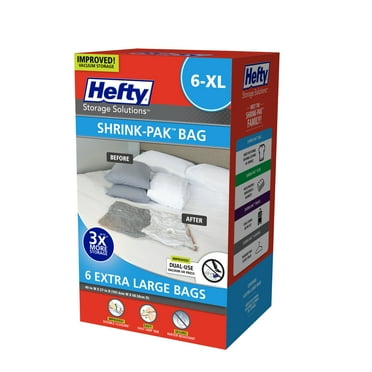 Hefty Shrink-Pak 6 Extra Large Vacuum Compression Storage Bags, Closet Organizers, Adults and Tweens