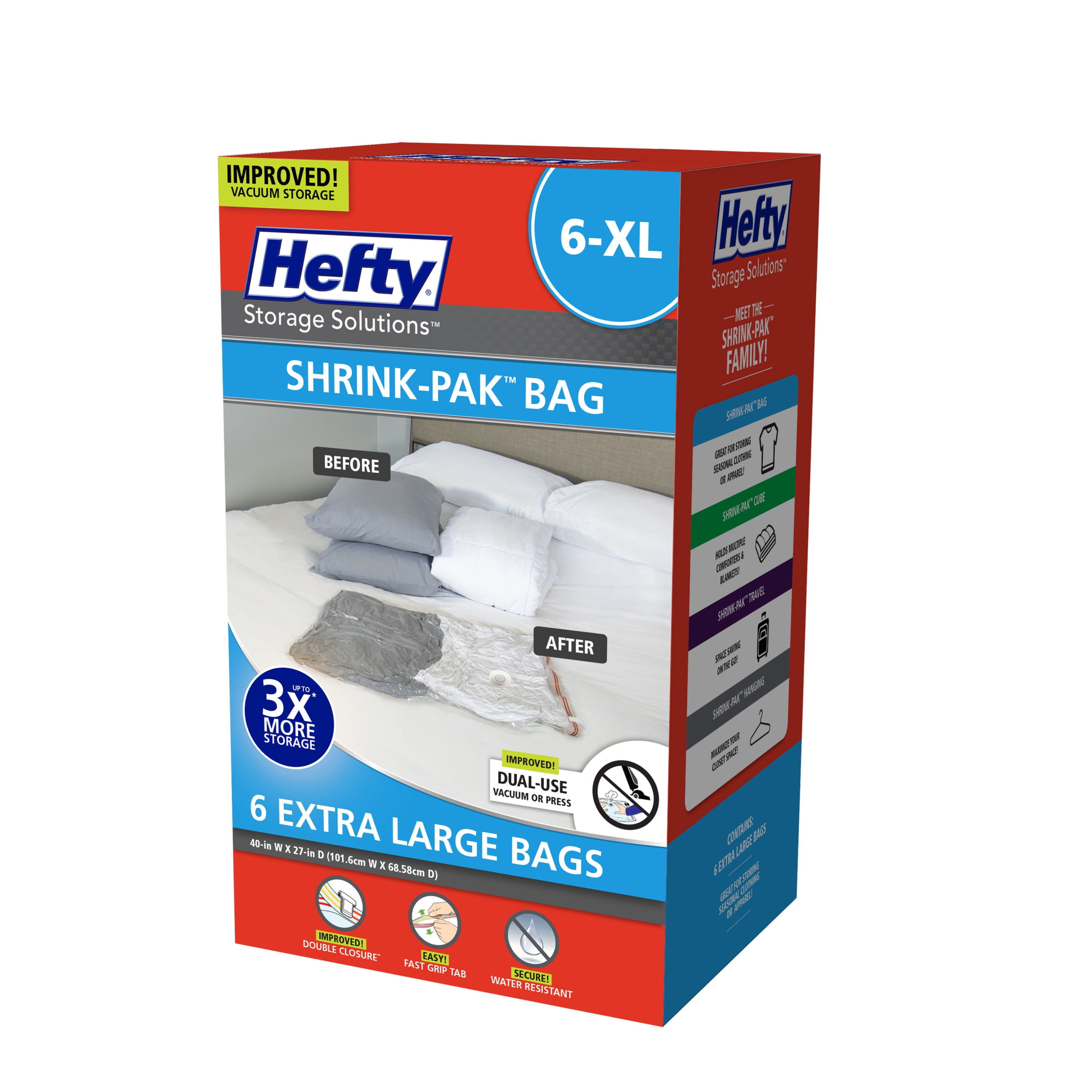  Hefty Shrink-Pak - 3 Jumbo Vacuum Storage Bags for Under Bed  Storage, Clothing, Pillows, Towels, or Blankets : Industrial & Scientific