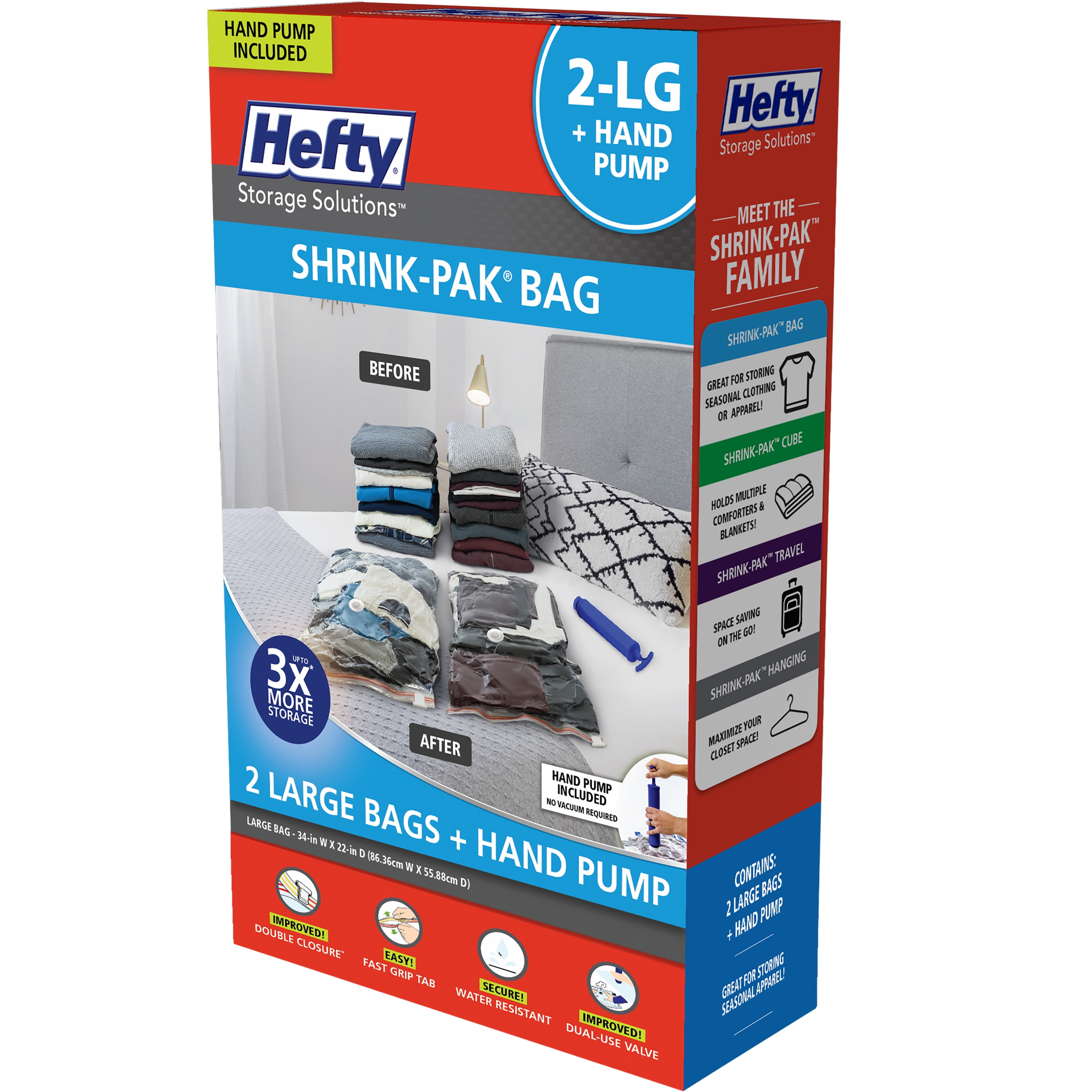 Hefty Super Starter Kit 5L, 3XL, 1XL Cube, and 1 Jumbo Bag, Reusable and  Water resistant Vacuum Storage Bags, Total of 10 Bags + Hand Pump