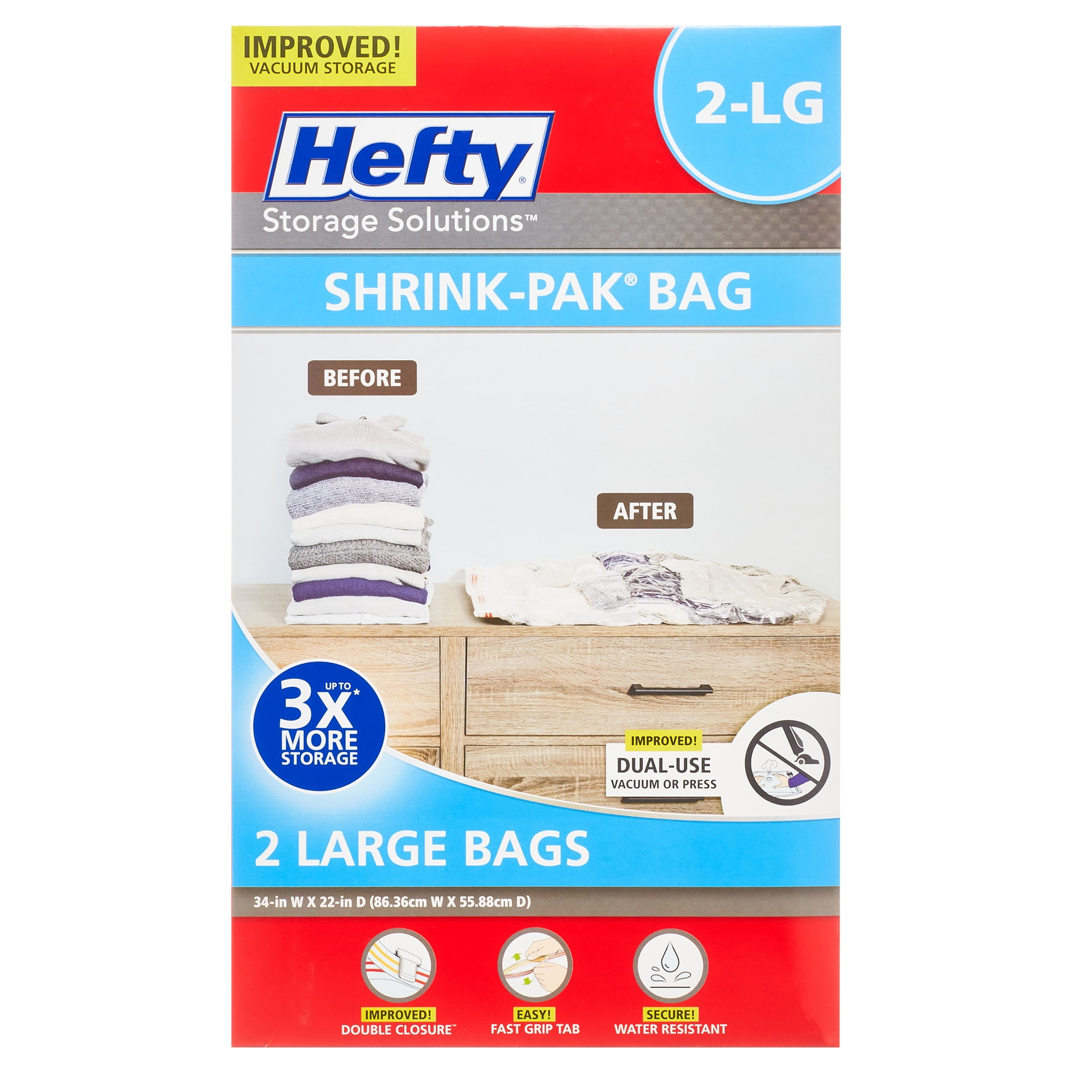 Hefty Shrink-Pak Vacuum Seal Bags, 2 Large Bags 