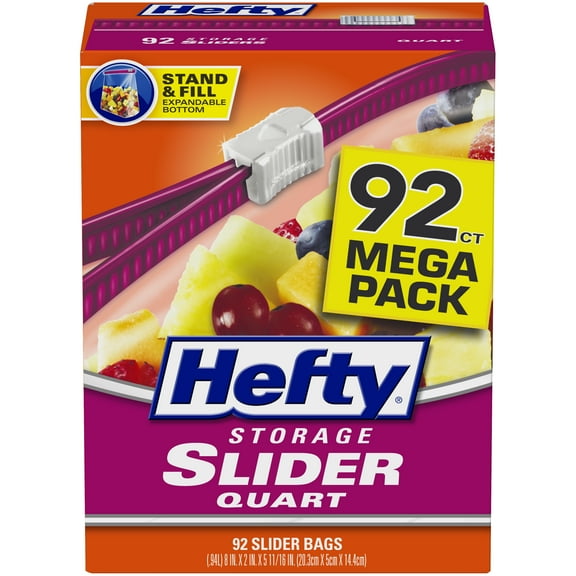 Hefty Slider Food Storage Bags, Quart Size, 92 Count