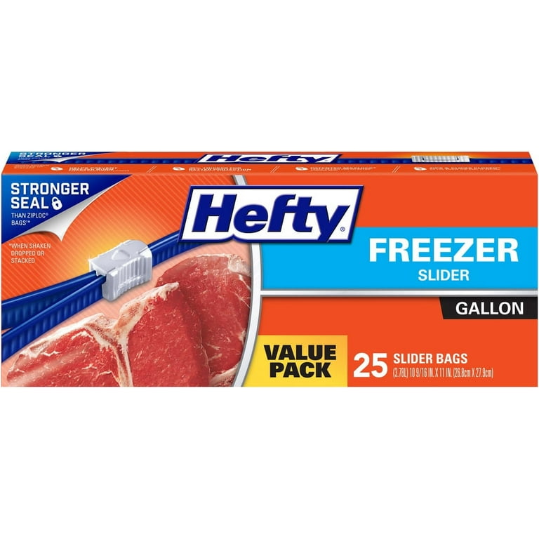 Hefty Freezer Slider Bags, Gallon, 25 Count. (Pack of 1)