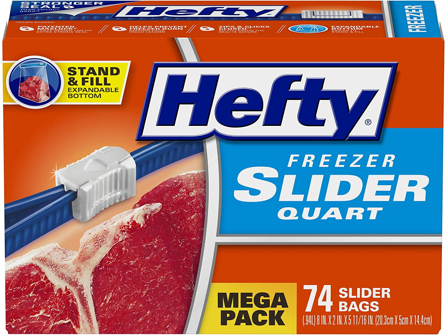 Hefty Slider Freezer Bags, Quart Size, 74 Count