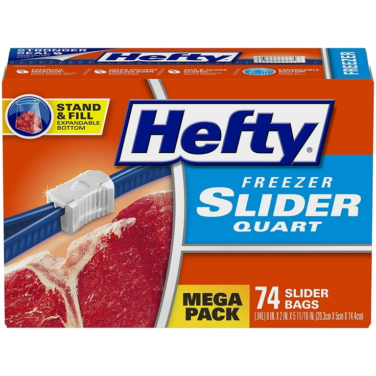Hefty Bundle | Hefty Slider Freezer Storage Bags, Quart Size, 74 Count and  Hefty Slider Freezer Storage Bags, Gallon Size, 56 Count