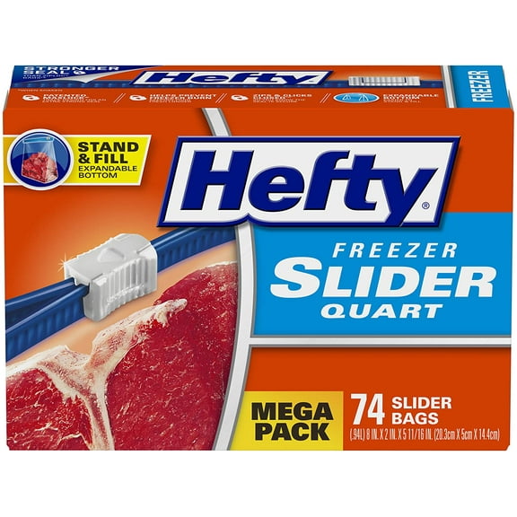 Hefty Slider Freezer Bags, Quart Size, 74 Count