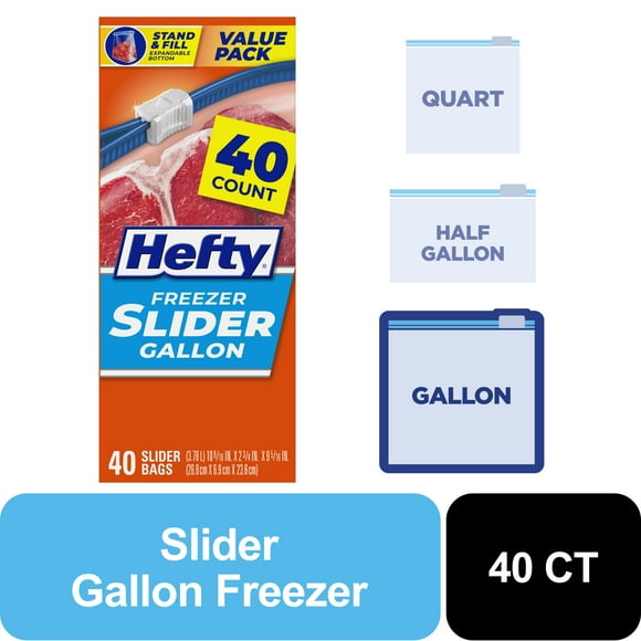 Hefty Slider Freezer Kitchen Storage Bags, gallon Size, 40 Count