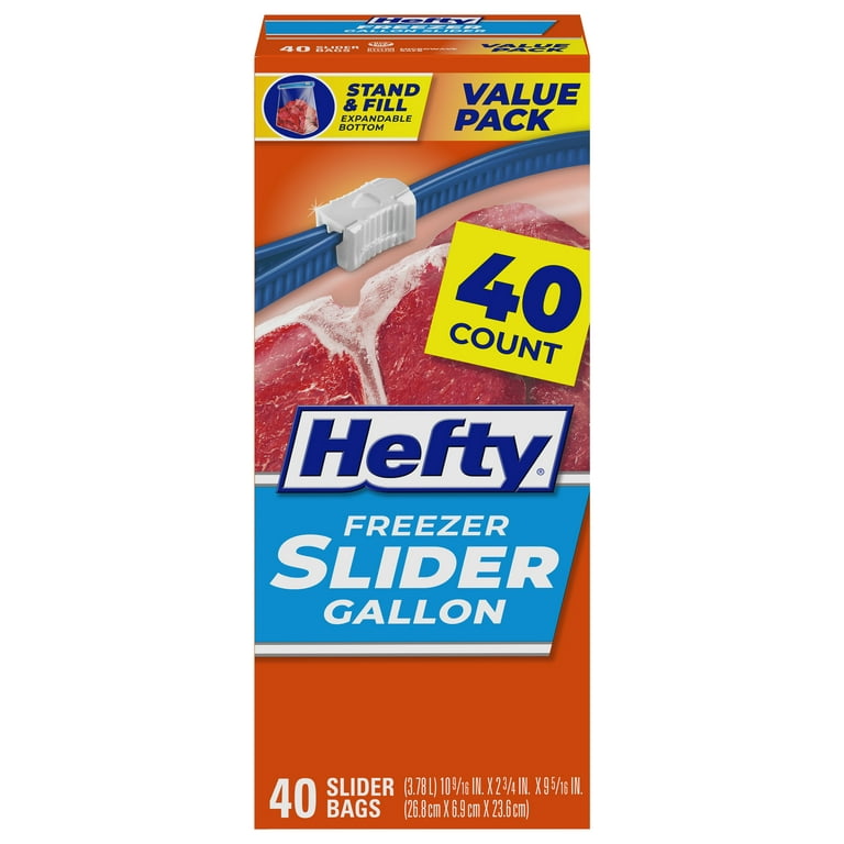 Hefty Slider Freezer Storage Bags, Half Gallon size, 40 Count