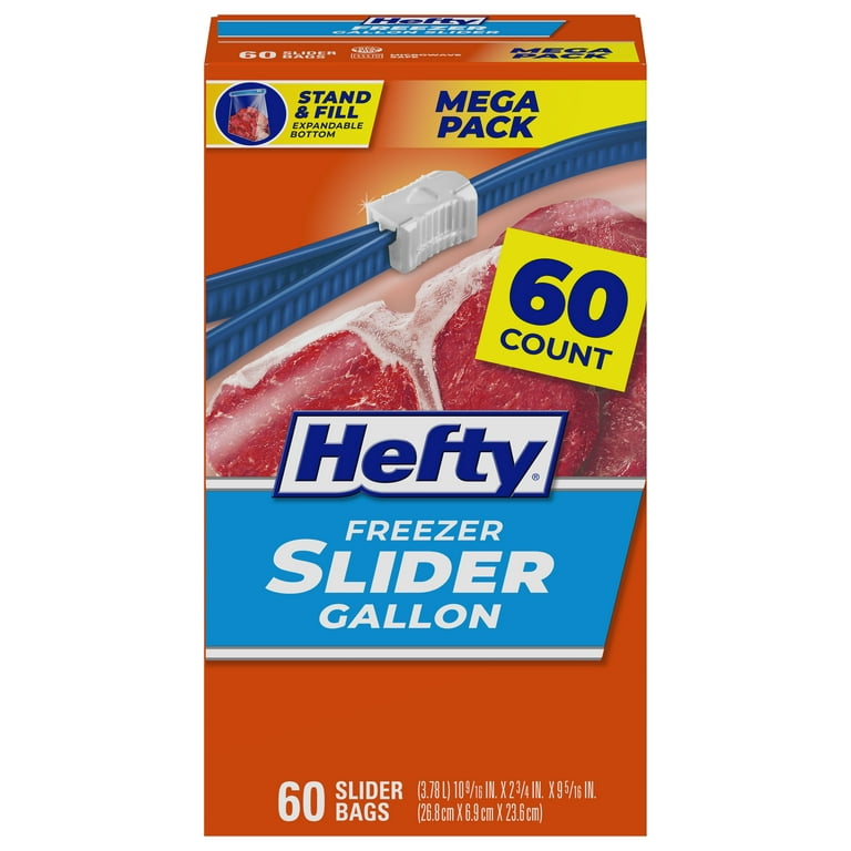 Hefty Slider Freezer Storage Bags, Gallon Size, 60 Count