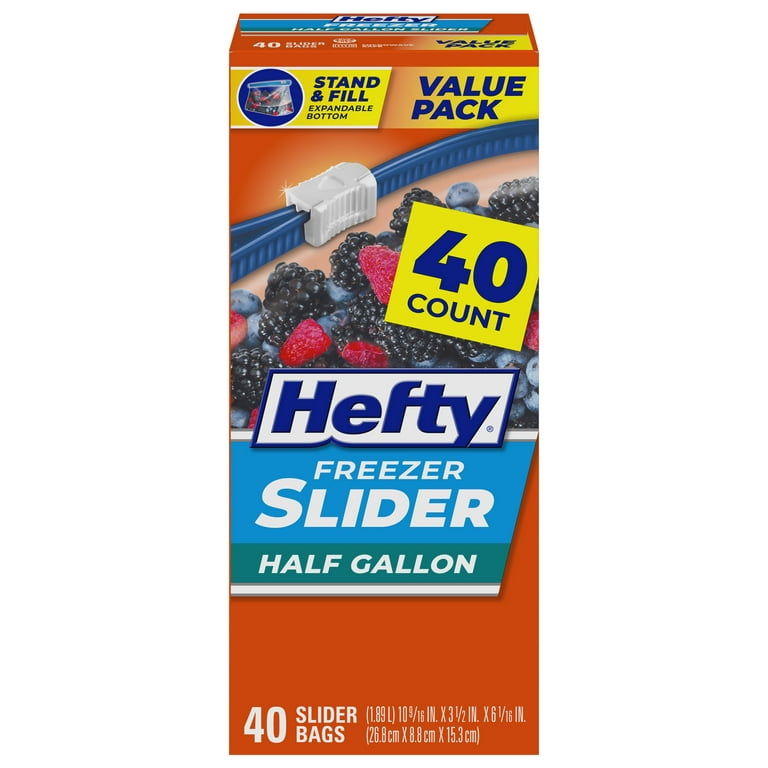 Hefty Slider Freezer Storage Bags, Half Gallon Size, 40 Count